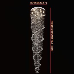 Deckenleuchter Pendelleuchte Leuchten mit K9 Kristall Doppelspirale D70CM H300CM