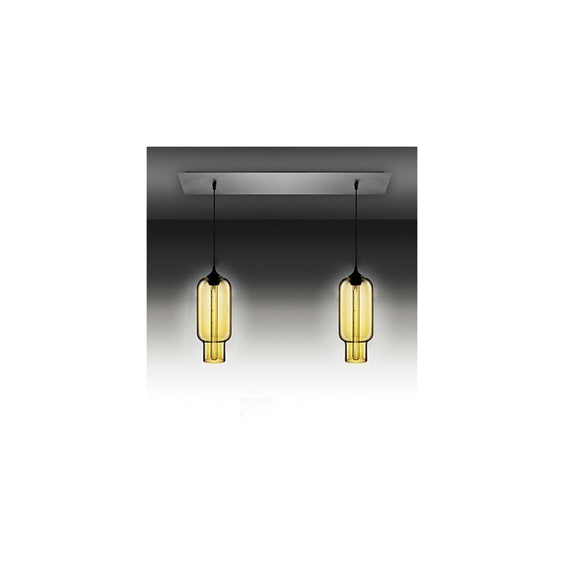 Moderne Pendelleuchte aus transparentem Glas mit 2 Lichtern im Blasendesign, galvanisiert