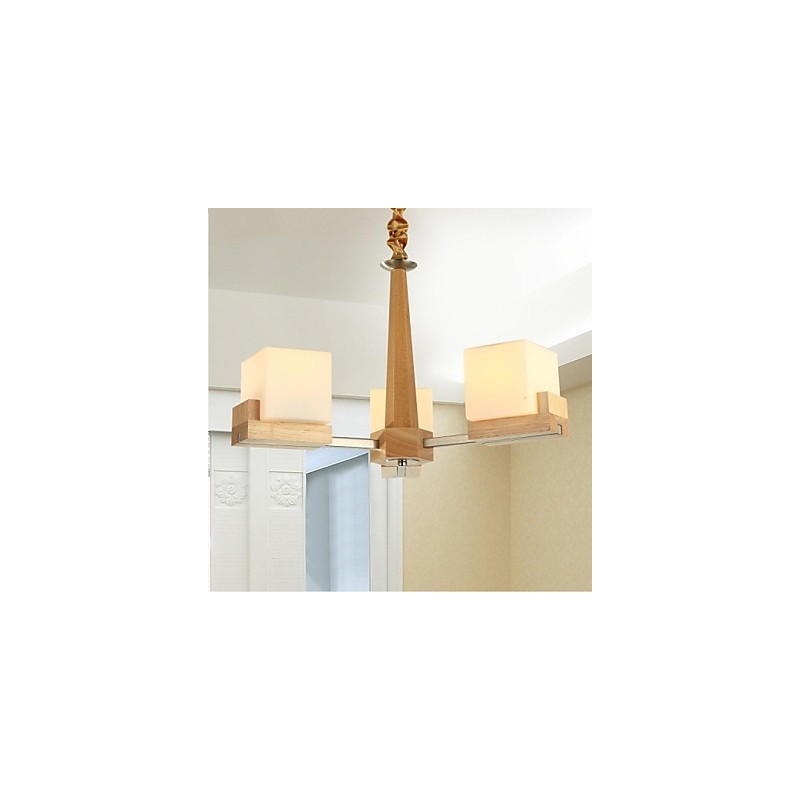 Hängelampe aus Eiche mit drei Lichtern, Eiche und Glas