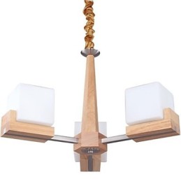 Hängelampe aus Eiche mit drei Lichtern, Eiche und Glas