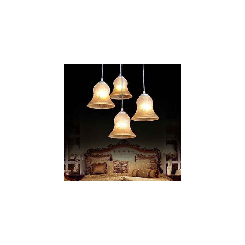 Weiß Anhänger Vier Lichter Muster Glas Schatten Hand Vergoldet Europäischen Retro