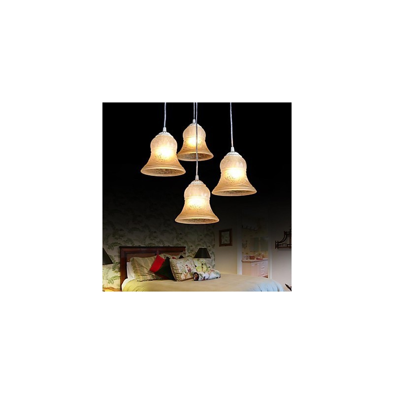 Weiß Anhänger Vier Lichter Muster Glas Schatten Hand Vergoldet Europäischen Retro