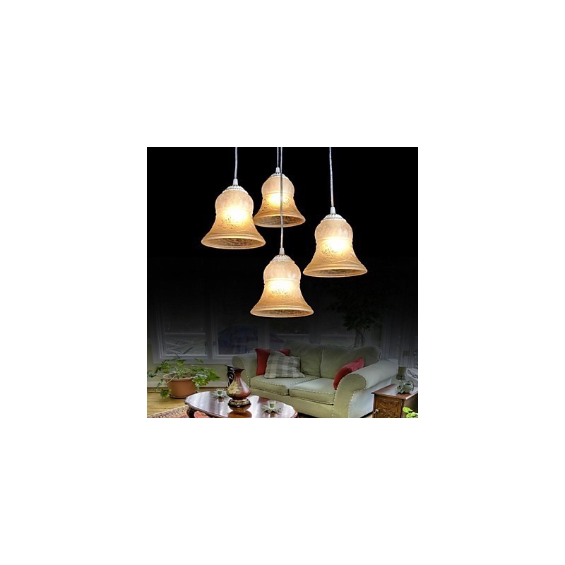 Weiß Anhänger Vier Lichter Muster Glas Schatten Hand Vergoldet Europäischen Retro