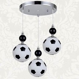 Klassische, moderne, runde Pendelleuchte mit Fußballmotiv, 3 Lichter