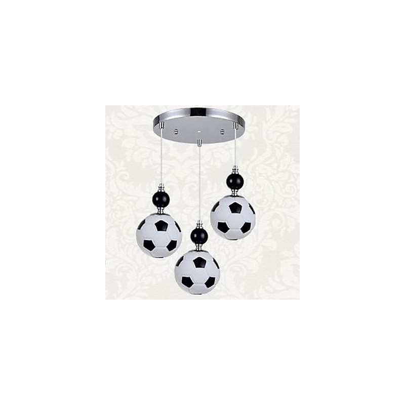 Klassische, moderne, runde Pendelleuchte mit Fußballmotiv, 3 Lichter