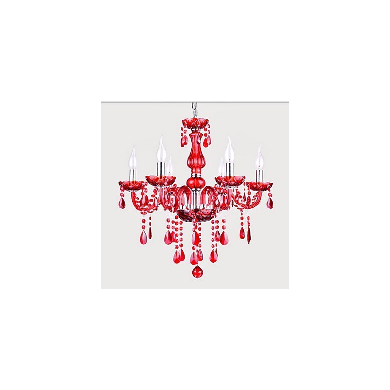Kronleuchter Rot Kristall Luxus Modern 6 Lichter