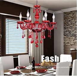 Kronleuchter Rot Kristall Luxus Modern 6 Lichter