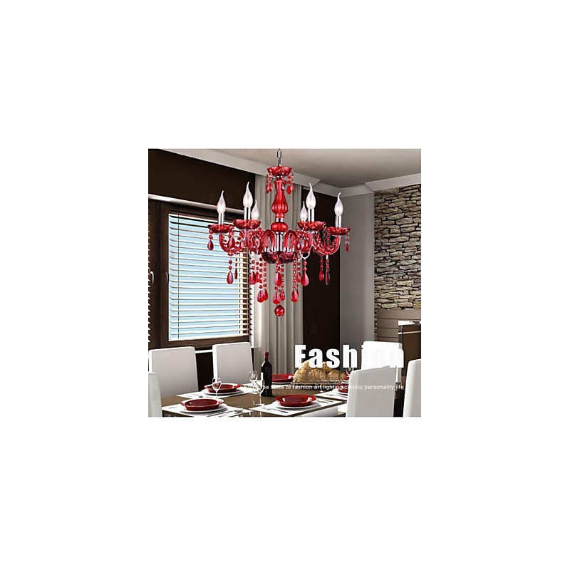 Kronleuchter Rot Kristall Luxus Modern 6 Lichter