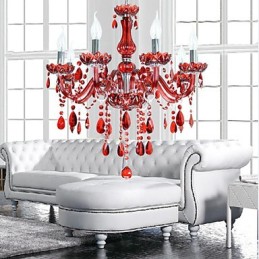 Kronleuchter Rot Kristall Luxus Modern 6 Lichter