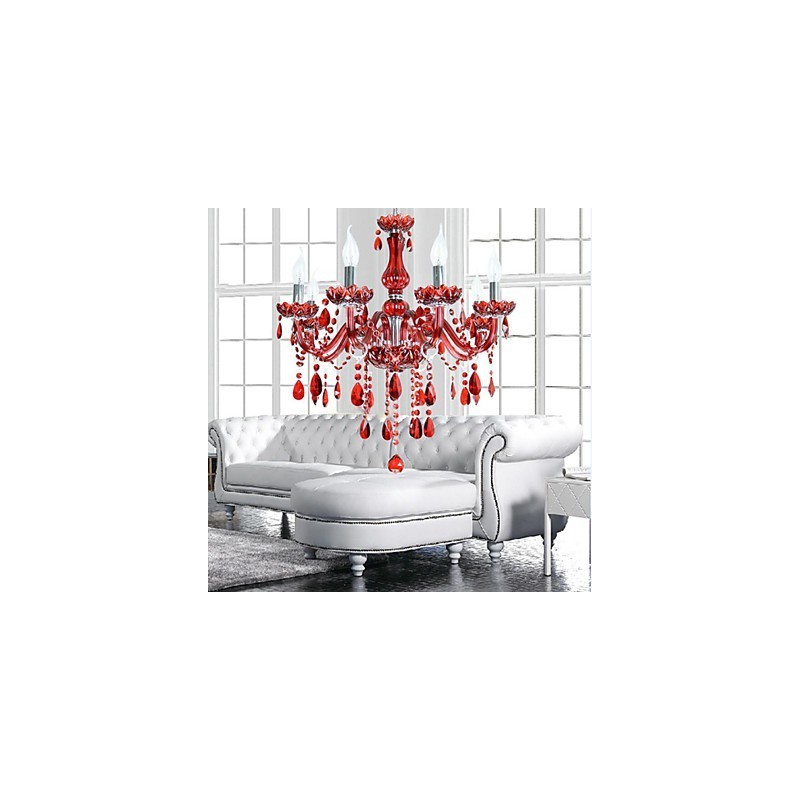 Kronleuchter Rot Kristall Luxus Modern 6 Lichter