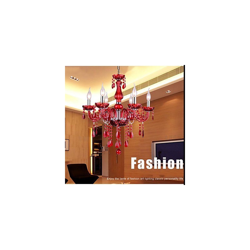 Kronleuchter Rot Kristall Luxus Modern 6 Lichter