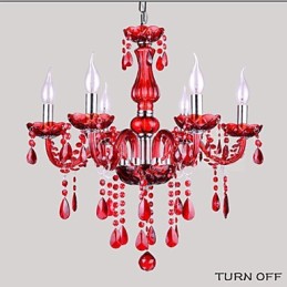 Kronleuchter Rot Kristall Luxus Modern 6 Lichter