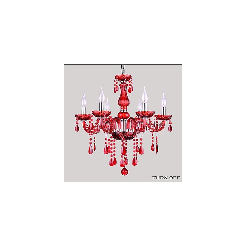 Kronleuchter Rot Kristall Luxus Modern 6 Lichter