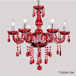 Kronleuchter Rot Kristall Luxus Modern 6 Lichter