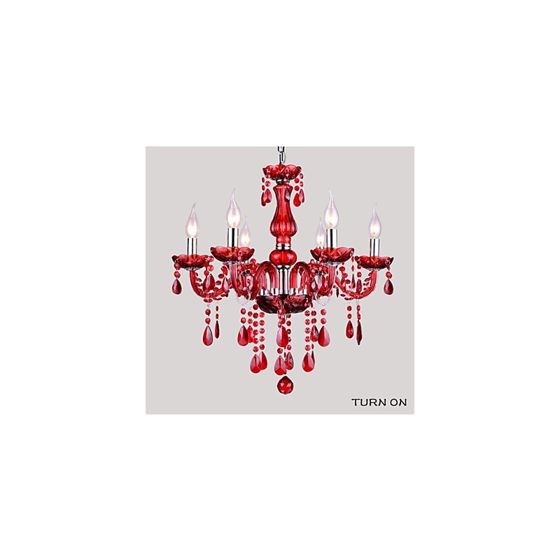 Kronleuchter Rot Kristall Luxus Modern 6 Lichter