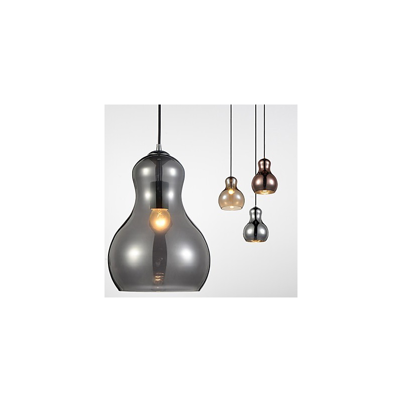 Kürbisförmige Pendelleuchte 1 Licht Moderne Schlichtheit Golden Chrom Roségold Bernstein Rauchgrau Glas & Kohlenstoffstahl