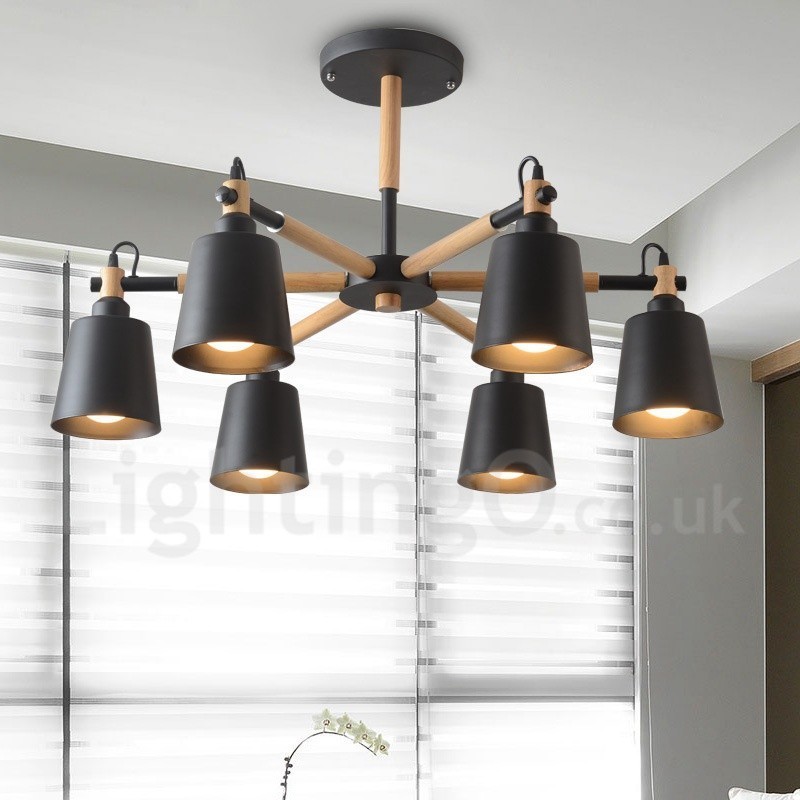 Moderne zeitgenössische Holz 6 Licht Kronleuchter Lampe