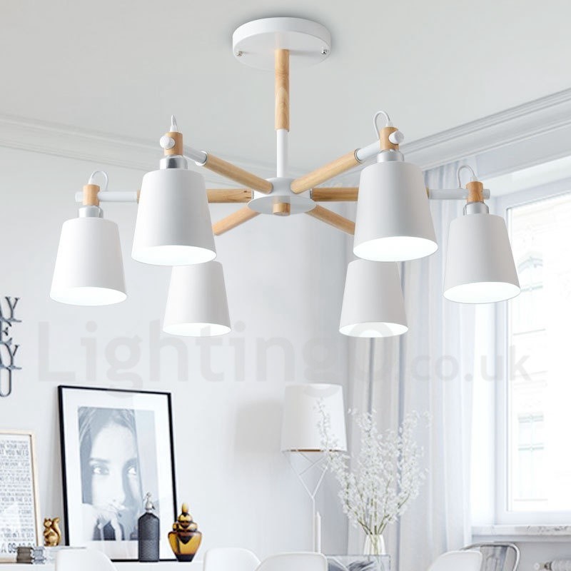 Moderne zeitgenössische Holz 6 Licht Kronleuchter Lampe