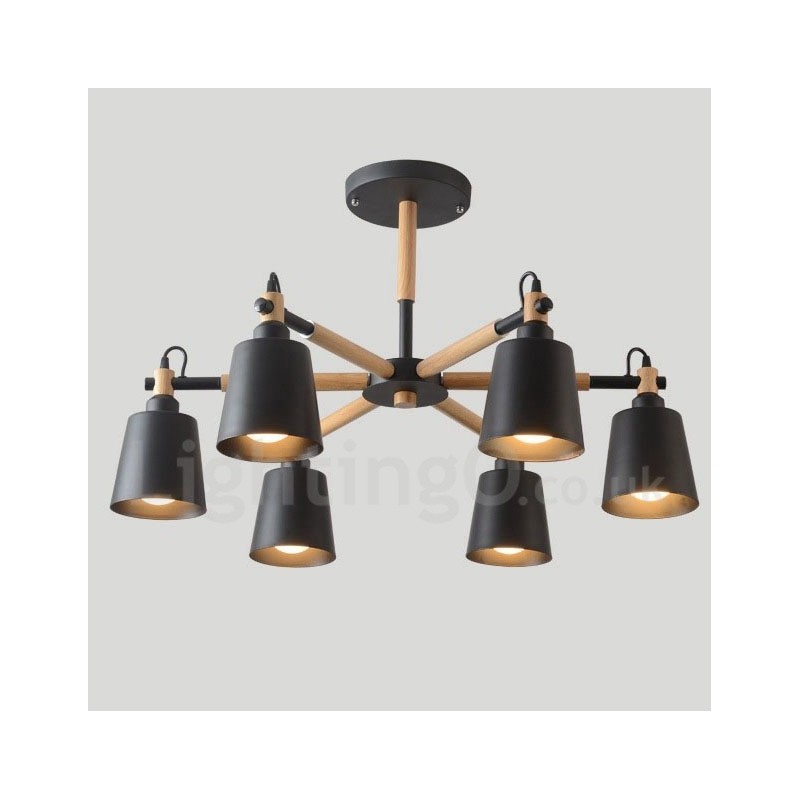 Moderne zeitgenössische Holz 6 Licht Kronleuchter Lampe