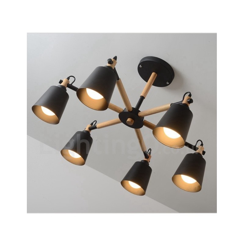 Moderne zeitgenössische Holz 6 Licht Kronleuchter Lampe