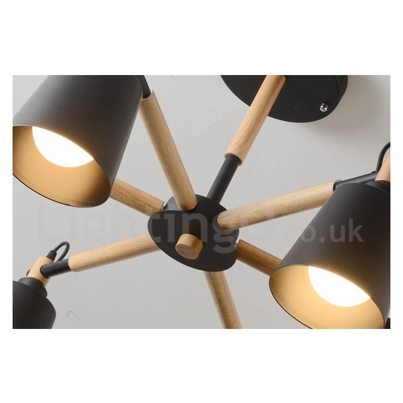 Moderne zeitgenössische Holz 6 Licht Kronleuchter Lampe