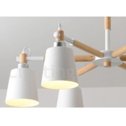 Moderne zeitgenössische Holz 6 Licht Kronleuchter Lampe
