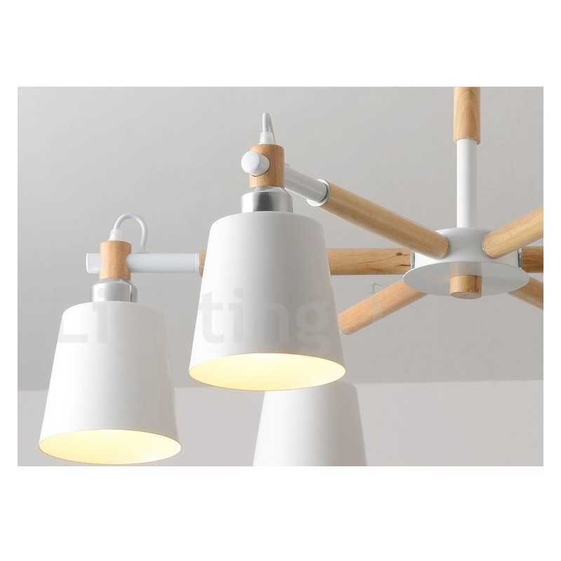 Moderne zeitgenössische Holz 6 Licht Kronleuchter Lampe