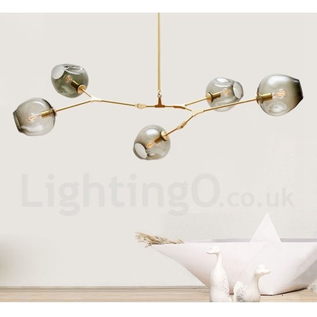 Moderner zeitgenössischer Kronleuchter mit 5 Lichtern und Glasschirmlampe Moderner zeitgenössischer Kronleuchter mit 5 Lichtern und Glasschirmlampe