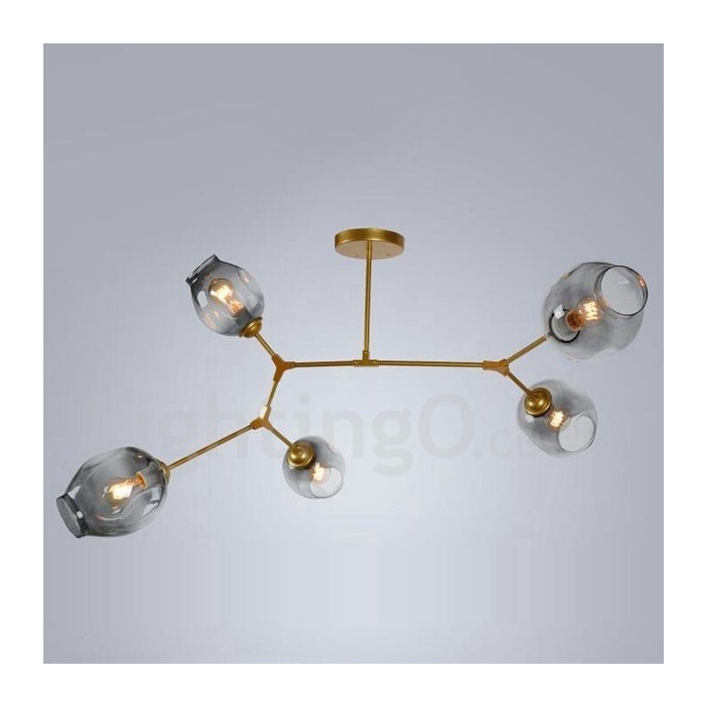 Moderner zeitgenössischer Kronleuchter mit 5 Lichtern und Glasschirmlampe