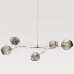 Moderner zeitgenössischer Kronleuchter mit 5 Lichtern und Glasschirmlampe