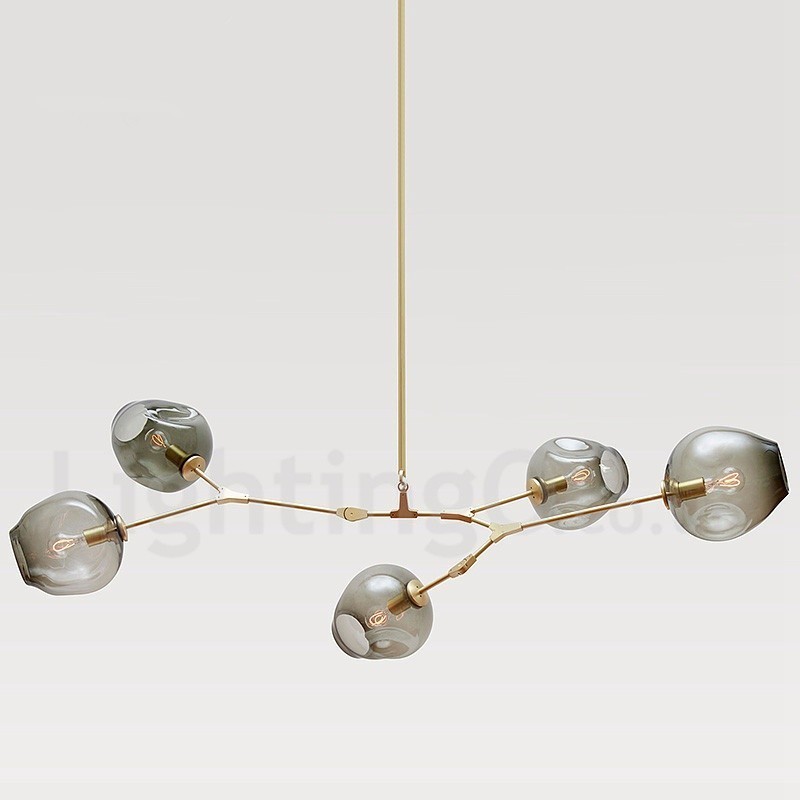 Moderner zeitgenössischer Kronleuchter mit 5 Lichtern und Glasschirmlampe
