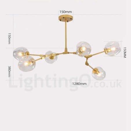 Moderner Kronleuchter mit 6 Lichtern, klarem Glasschirm und Licht Moderner Kronleuchter mit 6 Lichtern, klarem Glasschirm und Licht