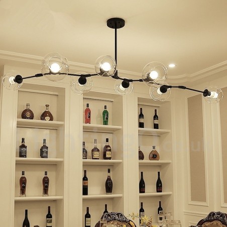 Moderner Kronleuchter mit 8 Lichtern, klarem Glasschirm und Lampe (Schwarz-Gold) Moderner Kronleuchter mit 8 Lichtern, klarem Glasschirm und Lampe (Schwarz-Gold)