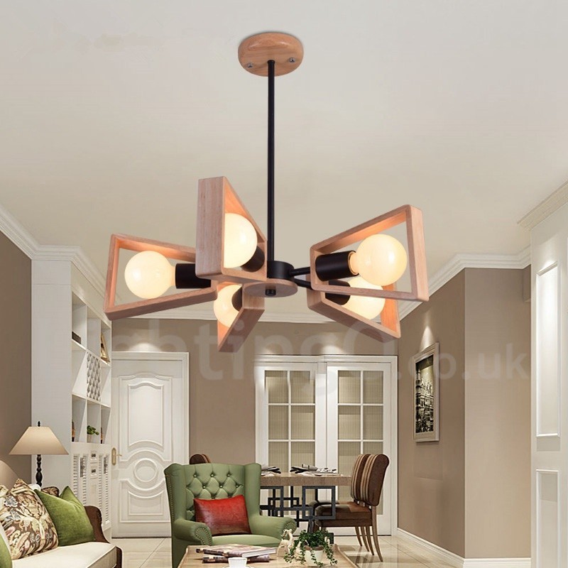 Holz Single Tier 5 Licht Kronleuchter Lampe Modernen Zeitgenössischen Stil