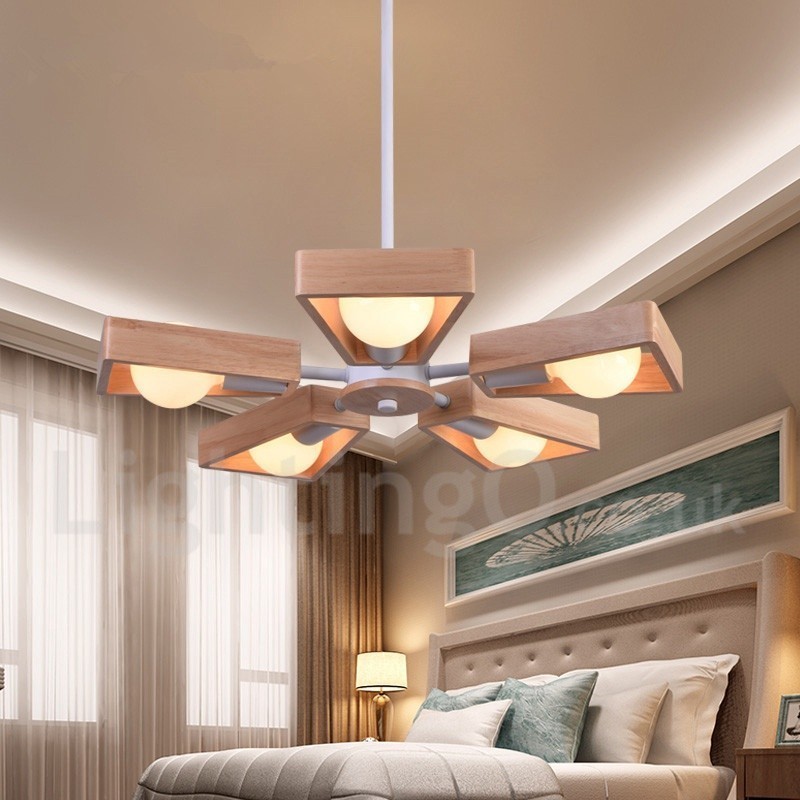 Holz Single Tier 5 Licht Kronleuchter Lampe Modernen Zeitgenössischen Stil