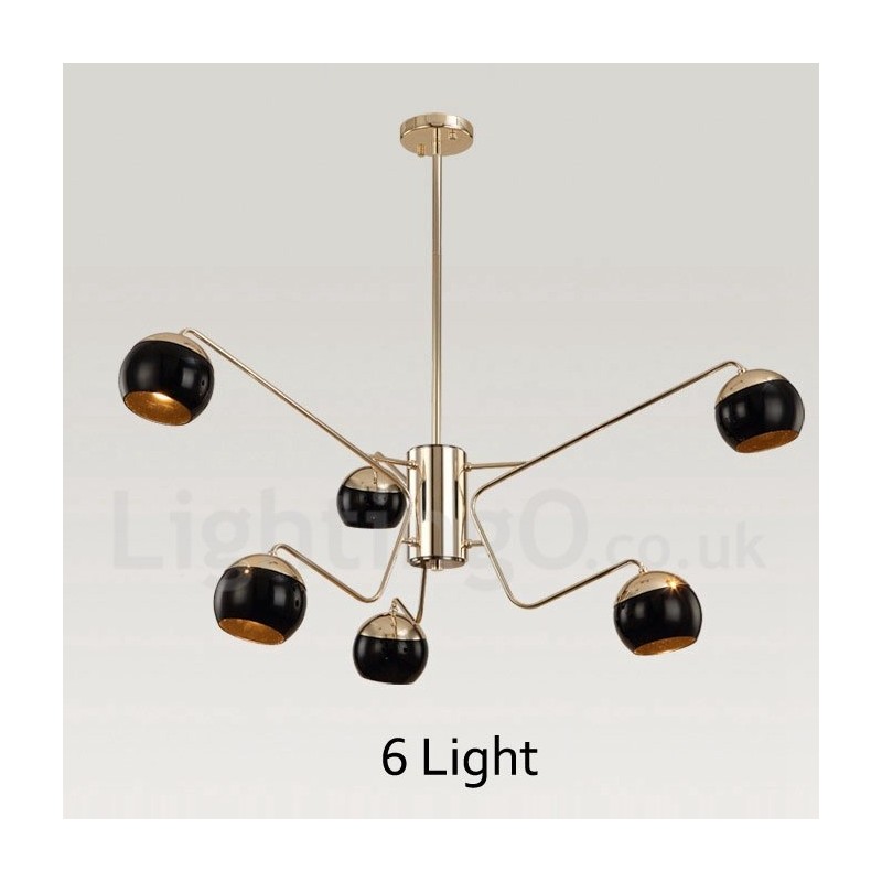 Moderne Kronleuchterlampe aus Metall mit 6 Lichtern, 2 Ebenen, mit Glasschirm
