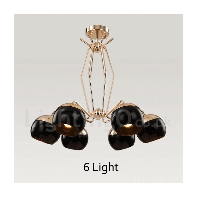 Moderne, zeitgenössische Kronleuchterlampe aus Metall mit 6 Lichtern und einem einstöckigen Glasschirm