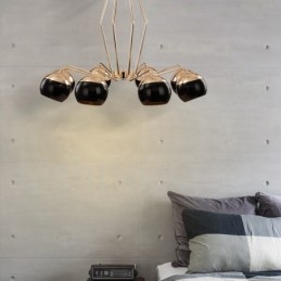 8-flammige, einstöckige, moderne Kronleuchterlampe aus Metall mit Glasschirm
