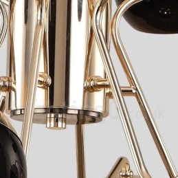 Moderne, zeitgenössische Kronleuchterlampe aus Metall mit 10 Lichtern und einem einstöckigen Glasschirm