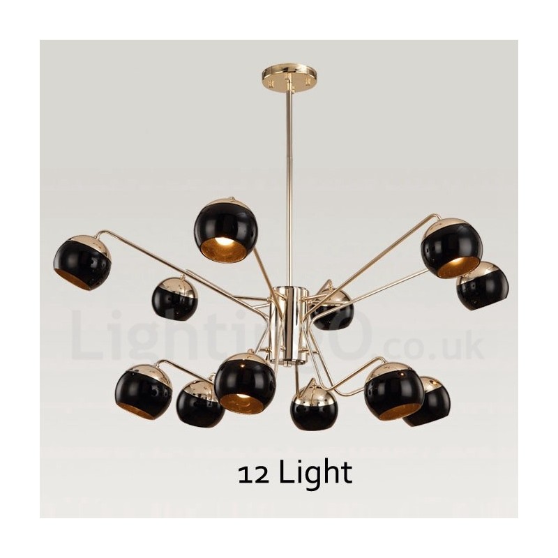 Moderne Kronleuchterlampe aus Metall mit 12 Lichtern, 2 Ebenen, mit Glasschirm