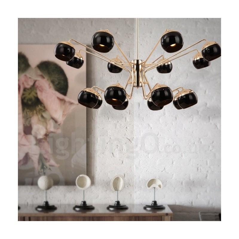 Moderne Kronleuchterlampe aus Metall mit 16 Lichtern, 2 Ebenen, mit Glasschirm