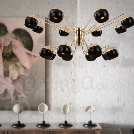 Moderne Kronleuchterlampe aus Metall mit 16 Lichtern, 2 Ebenen, mit Glasschirm Moderne Kronleuchterlampe aus Metall mit 16 Lichtern, 2 Ebenen, mit Glasschirm