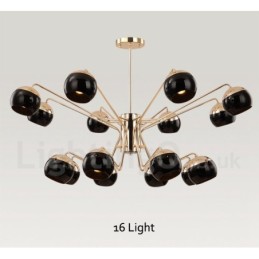 Moderne Kronleuchterlampe aus Metall mit 16 Lichtern, 2 Ebenen, mit Glasschirm