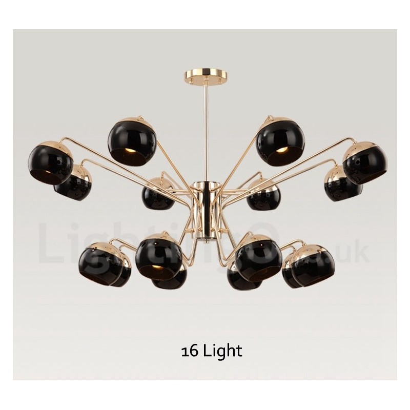 Moderne Kronleuchterlampe aus Metall mit 16 Lichtern, 2 Ebenen, mit Glasschirm