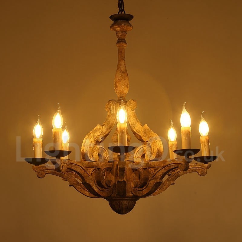 8 Licht Vintage Retro Holz Kronleuchter Lampe Licht