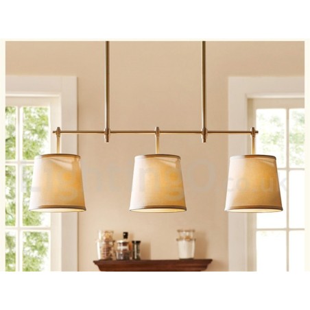Kronleuchter im Landhausstil, 3 Lichter, Kupfer, mit Stoffschirm Kronleuchter im Landhausstil, 3 Lichter, Kupfer, mit Stoffschirm