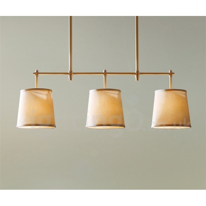 Kronleuchter im Landhausstil, 3 Lichter, Kupfer, mit Stoffschirm