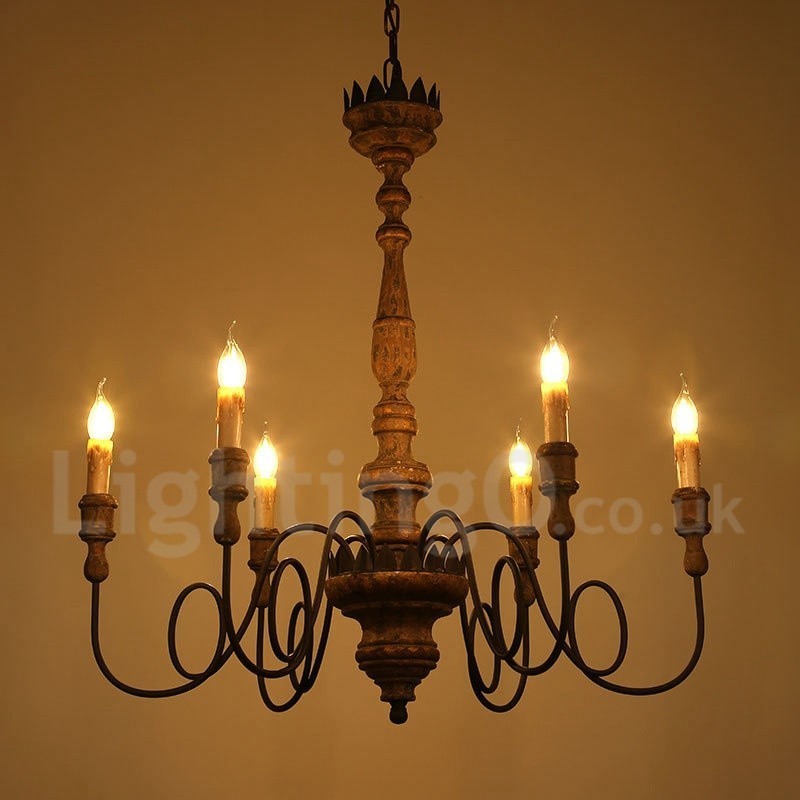 Landhaus Vintage Holz 6 Licht Kronleuchter Licht