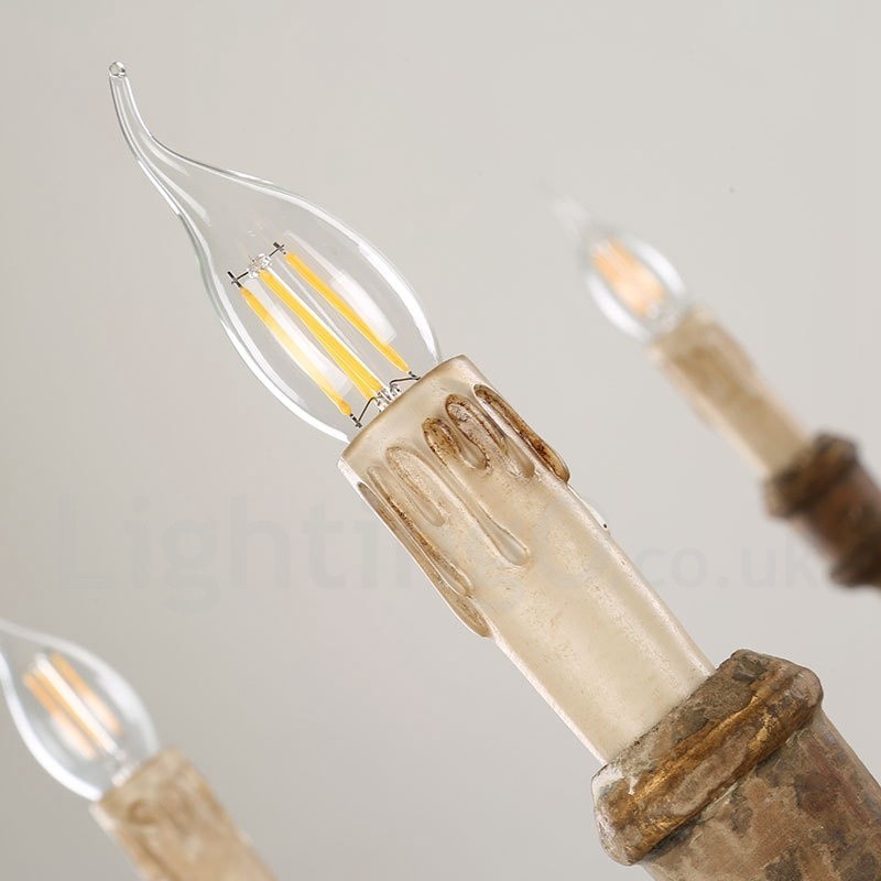 Landhaus Vintage Holz 6 Licht Kronleuchter Licht