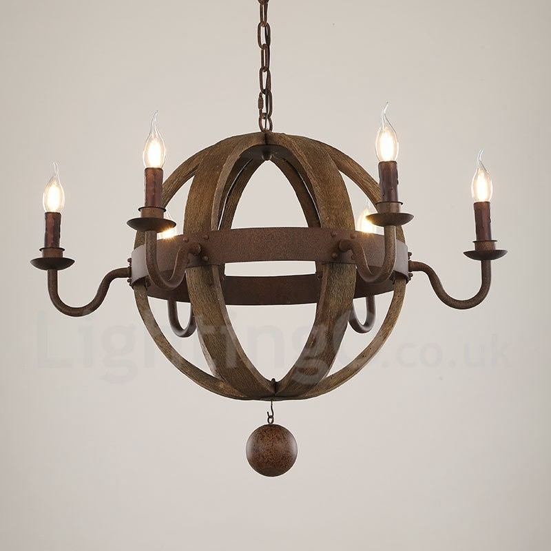 Landhaus Vintage Holz 6 Licht Kronleuchter Lampe Licht